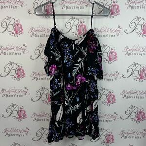 Express tank top ruffle flowers purple green Black and Gray Floral shirt